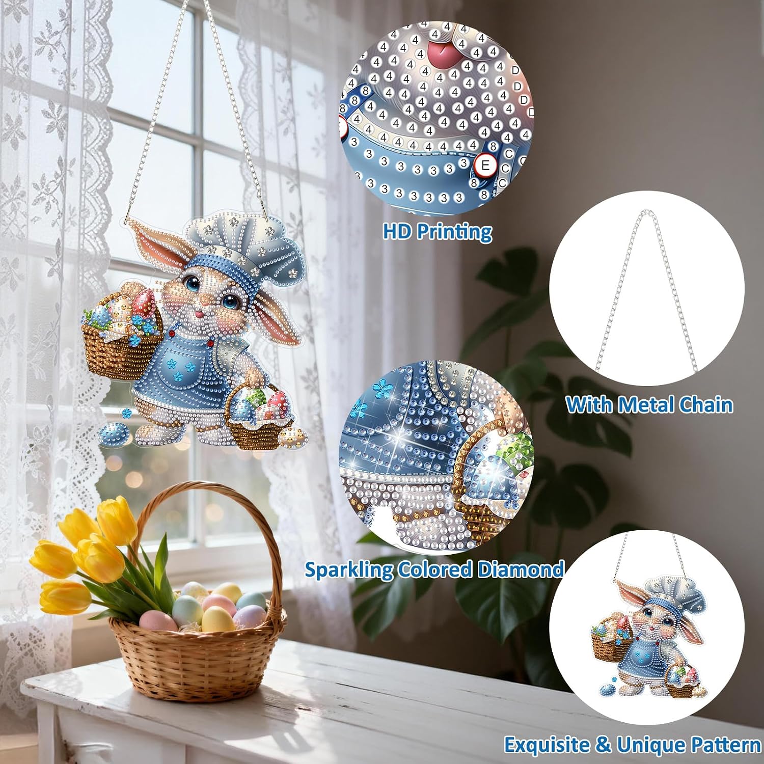 DOMROM Bunny Diamond Painting Kits for Adults, Hanging Diamond Art Suncatcher, Acrylic Craft with Special-Shaped Rhinestones, DIY Home Decor Gift 8x8 Inch image 3