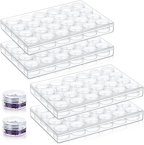 Xinnun 4 unidades organizadores de cuentas transparentes para bordar cuentas con tapa, almacenamiento de pintura de diamante de plástico para