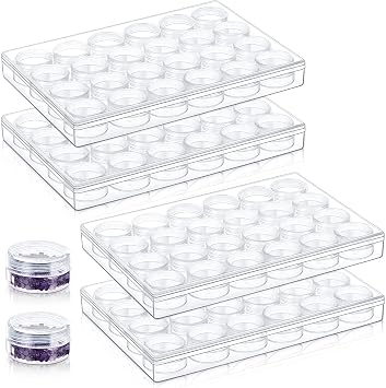 Xinnun 4 Pcs Bead Organizer Clear Diamond Art Storage with Lid, 24 Grids