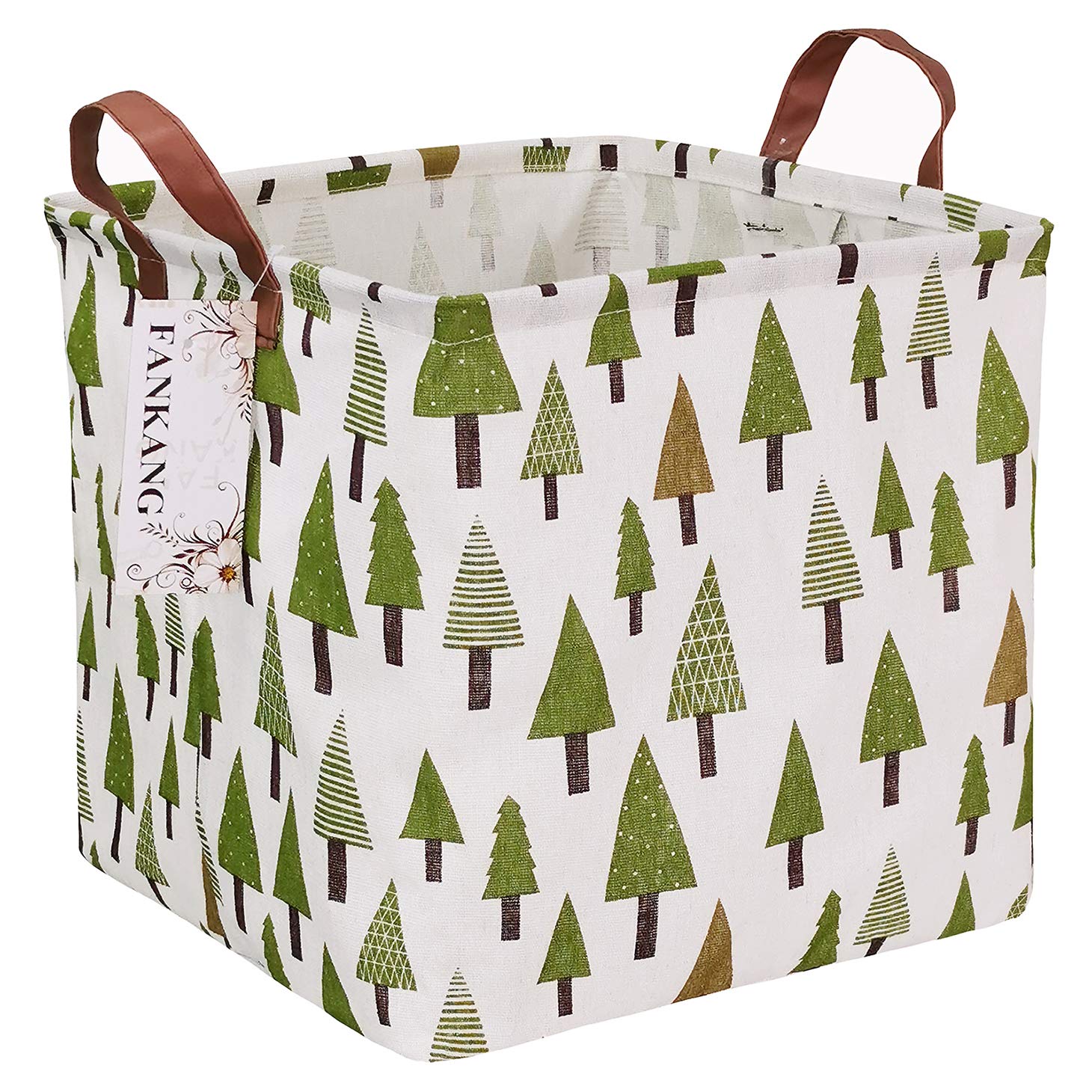 Square Nursery Hamper Storage Bins Canvas Laundry Basket Foldable with Waterproof PE Coating Large Storage Baskets Gift Baskets for Children Office Bedroom ClothesToys (SquareGreen forest)
