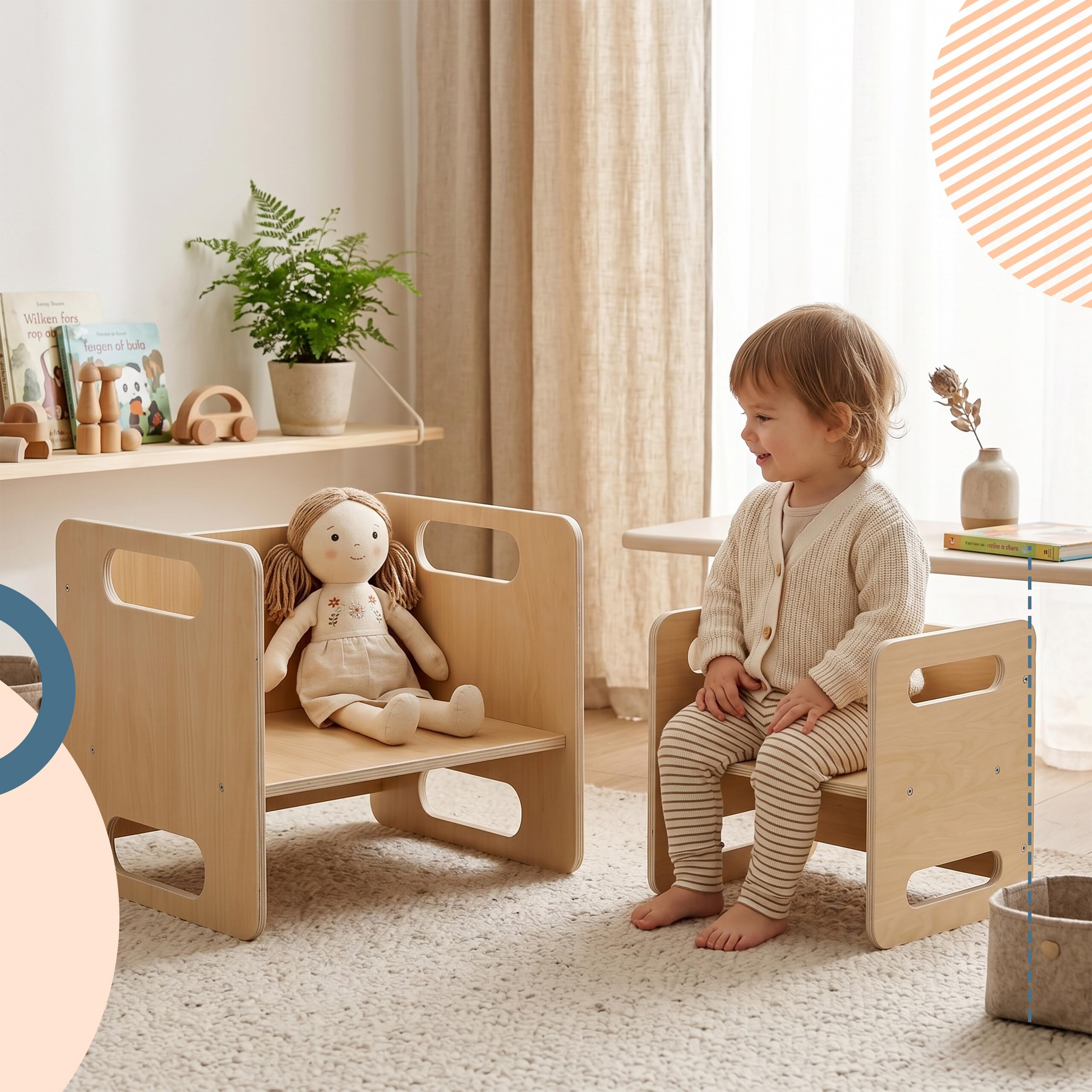 Relaxdays Ensemble 2 pièces pour Enfants, Table et Tabouret en Bois, Style Montessori, Chambre, Naturel