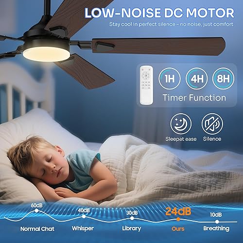 Miniatura 4 de Ventiladores de techo con luces, ventiladores de techo modernos de 52 pulgadas con luces y control remoto, motor reversible de CC, silencioso, 3CCT