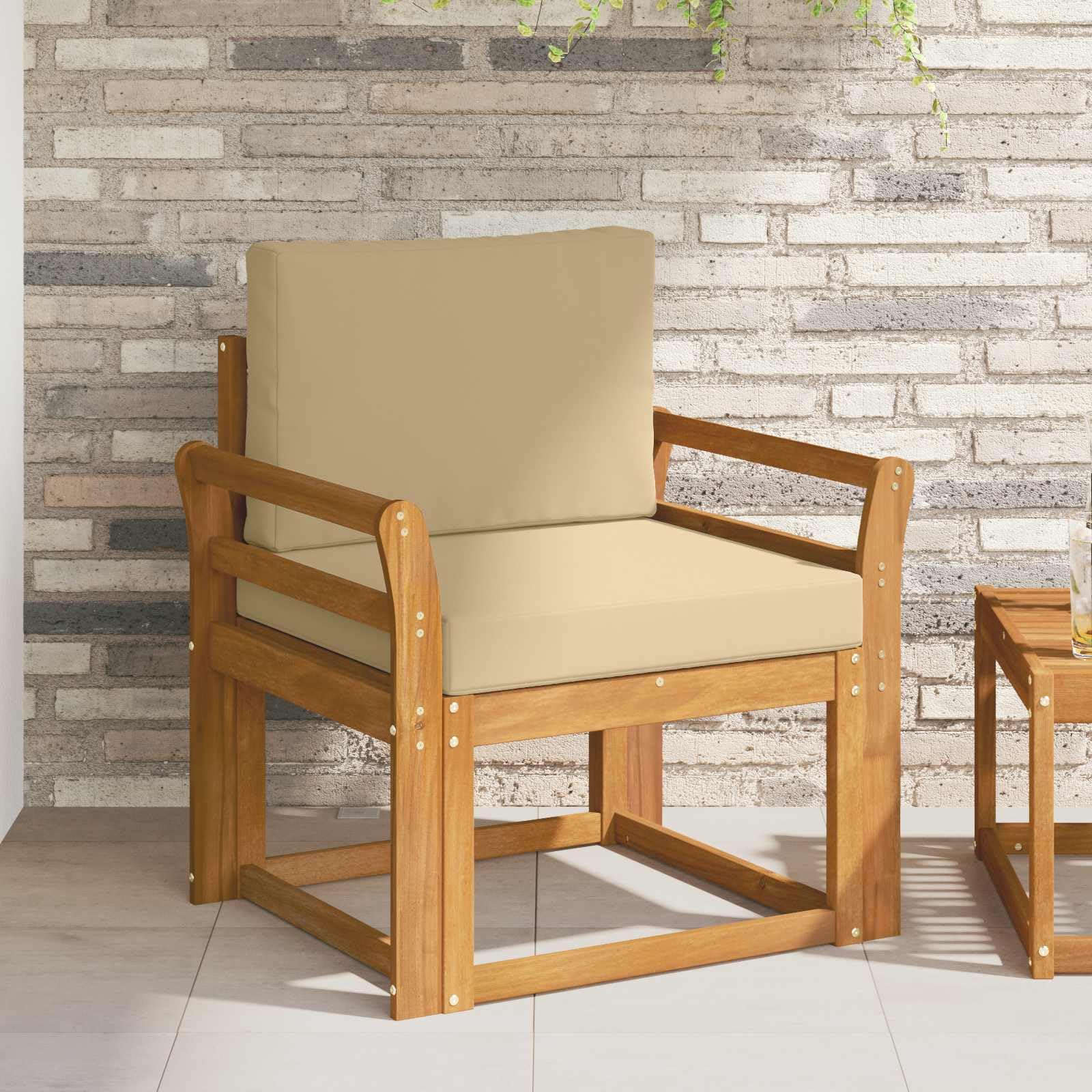 Set di mobili da giardino in legno di acacia massiccio e poliestere naturale, per esterni, balcone, terrazza, giardino, D