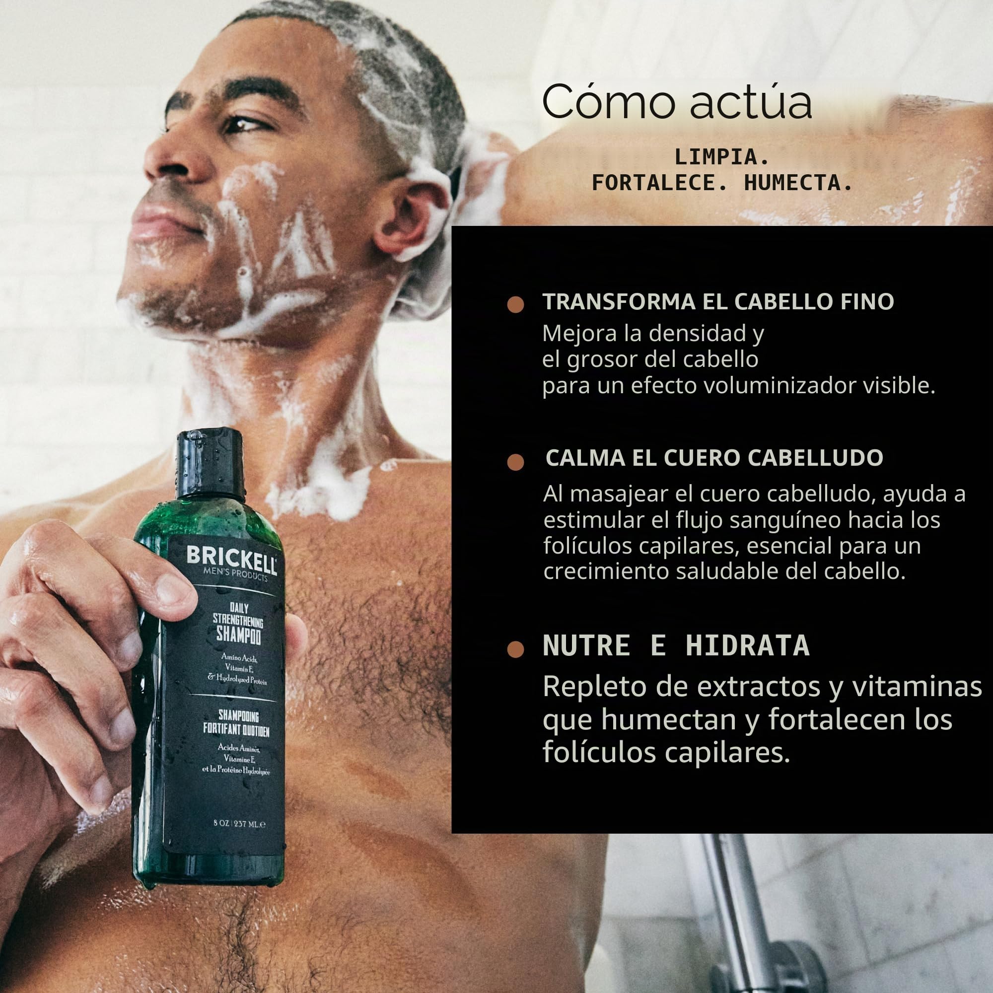 Brickell Men’s Products – Rutina Revitalizadora de Cuidado Capilar – Champú con Aceites de Menta y Árbol de Té + Acondicionador Fuerza y Volumen - Natural y Orgánico