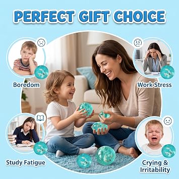 2PCS Squishy Ice Cube Fidget Toys, Blue Ocean Shell Squeeze Ball, Ice Cube Stress Ball with Ocean Shells, Stress Cube Squishy Fidget Toys, Stress Anxiety Relief Fidget Toys for Adults and Teens