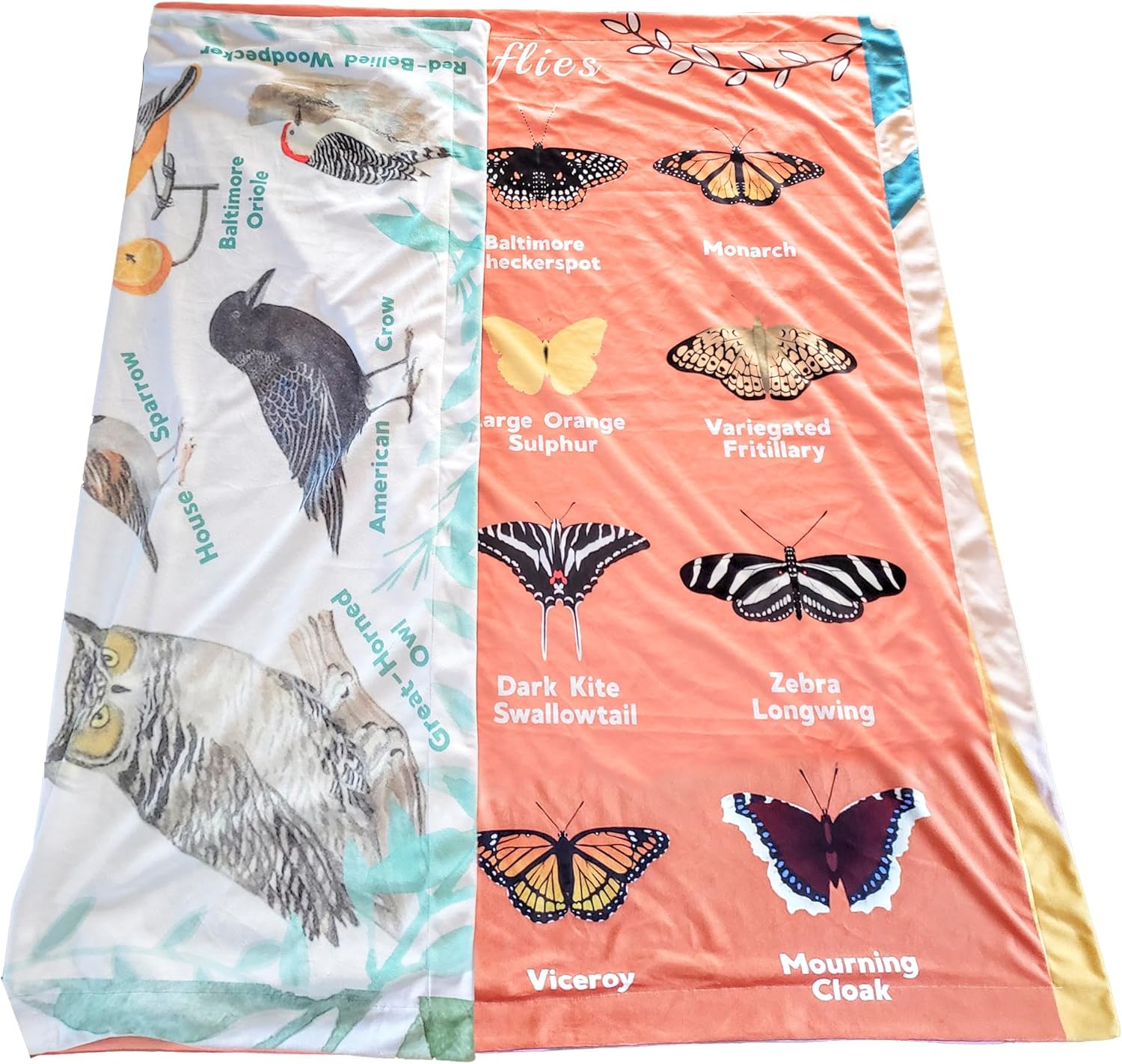 Birdy Boutique Learning Blanket® – Butterflies & Birds Backyard Edition – Soft Minky ABC Blanket for Toddlers – 50" x 60" Nature Throw for Preschool & Daycare