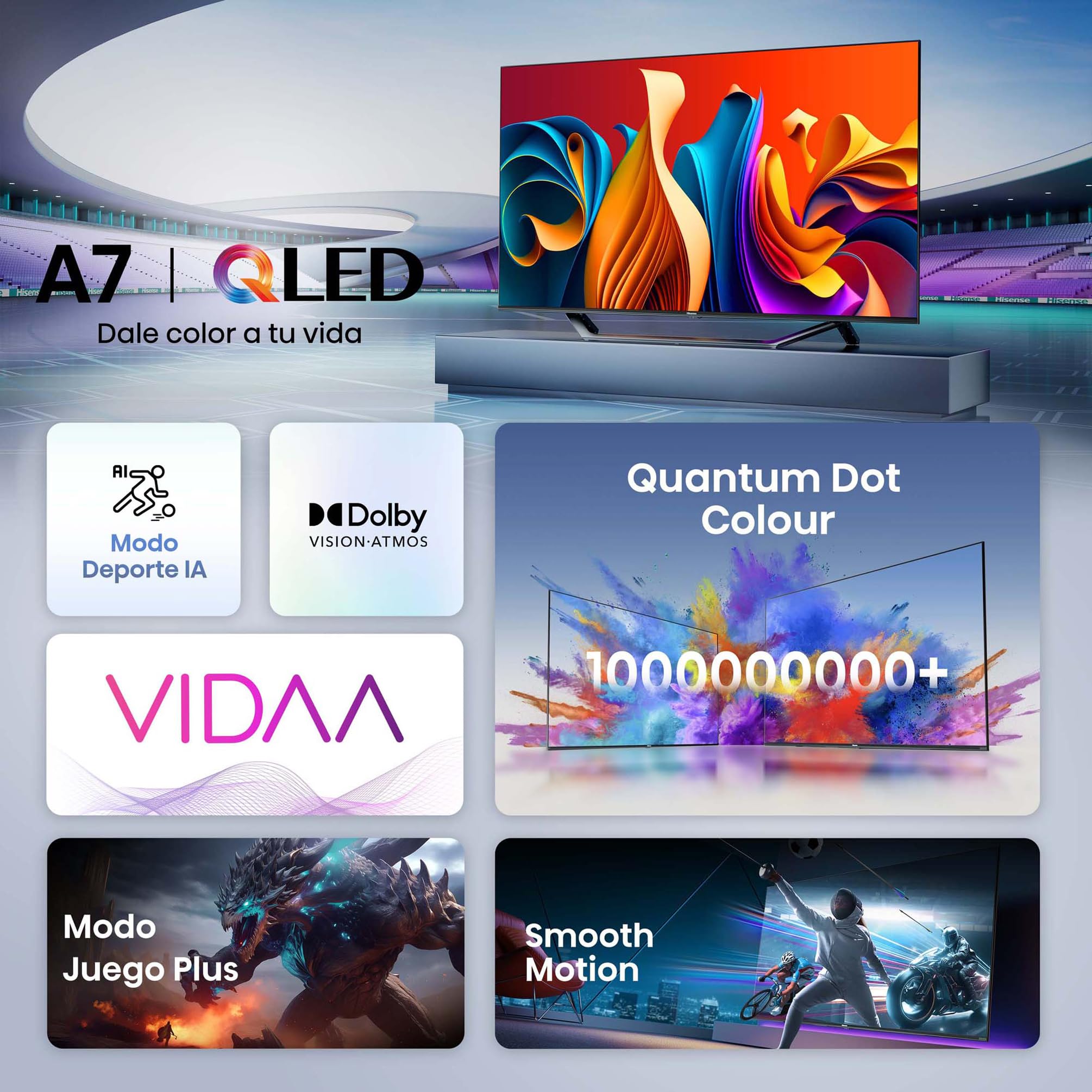 Hisense 43A7NQ - QLED Smart TV, 43 Pulgadas, con Quantum Dot Colour, 60Hz VRR 120 fps, Dolby Vision, Bluetooth&HDMI, Compartir en el televisor, Alexa Built-in (Nuevo 2024)