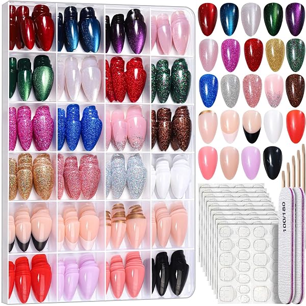 Press on Nails, 24 Colors 576PCS Press on Nails, Matte Glossy Press on Nails, Glitter Fake Nails, Press on Nails French 