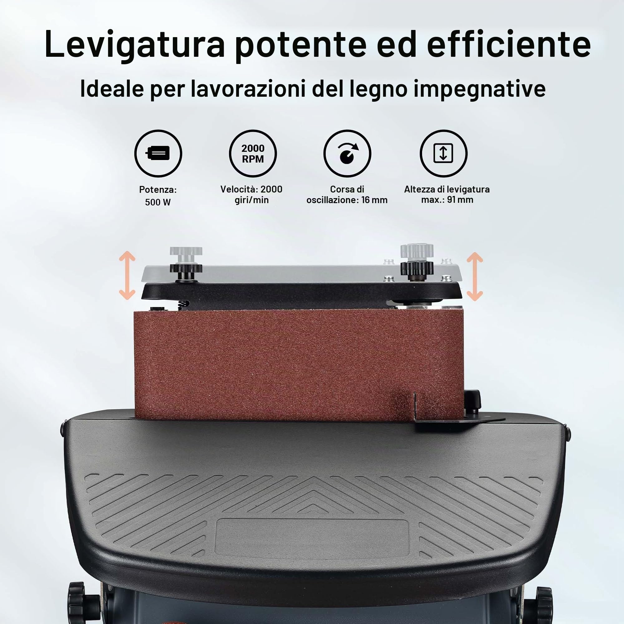 Wiltec Levigatrice a mandrino oscillante 500 W, 2000/min, funzionamento a rullo e a nastro, con 5 bussole, Smerigliatrice