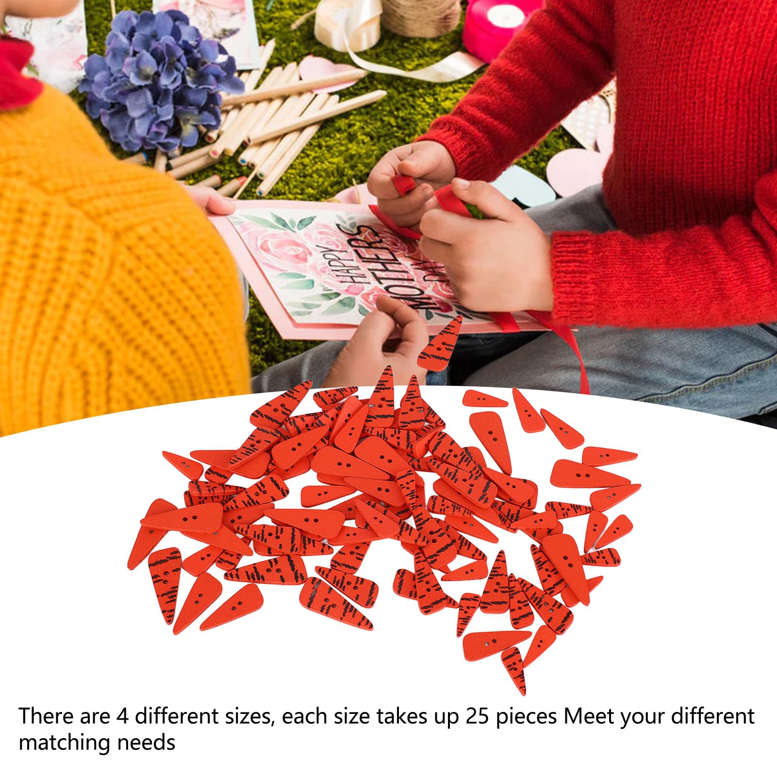 100pcs Wooden Carrot Buttons - Orange Christmas Ornaments, DIY Craft Buttons With 2 Holes - View #5