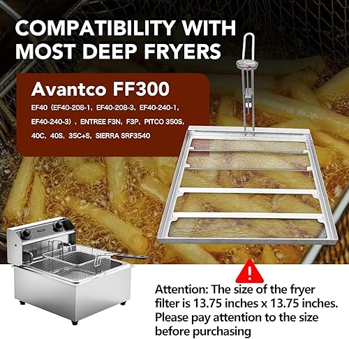 Miniatura 6 de Filtro comercial para freidora de acero inoxidable de 13.75 x 13.75 pulgadas, malla de 550 micrones que puede reemplazar la freidora Frymat TK45