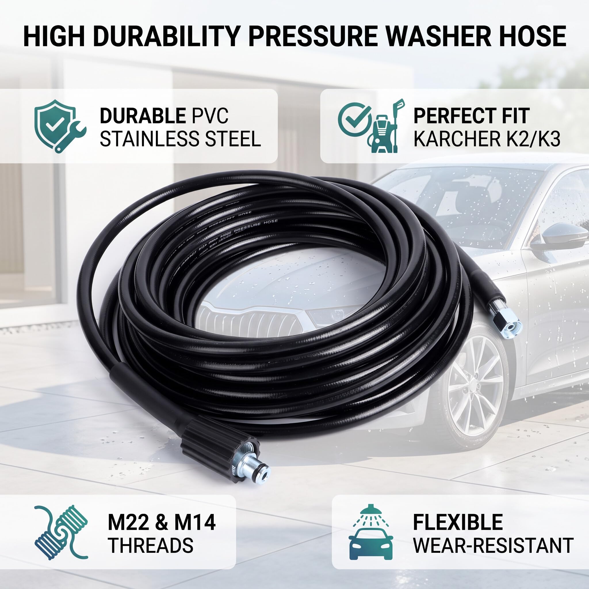 Duokon M14 M22 Filettatura Alta Pressione Tubo 10m 32.8ft Pulizia Tubo di Ricambio con PVC Acciaio Inox per K2 K3