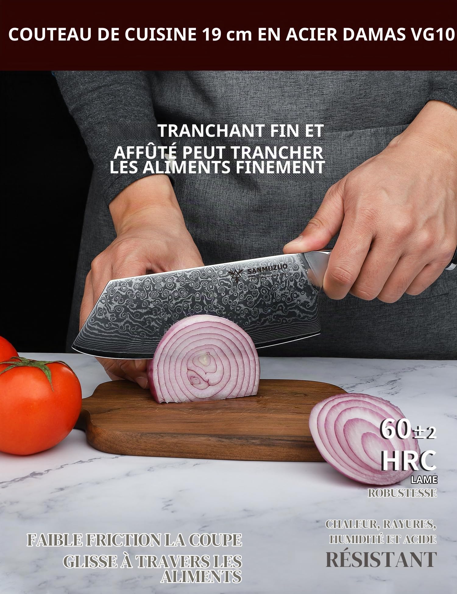 Damas Couteau Nakiri avec Lame 19 cm Professionnel Couteaux de Cuisine en VG-10 67 Couche Damas Acier avec Poignée en Résine(Noir étoilé) - Xuan Série