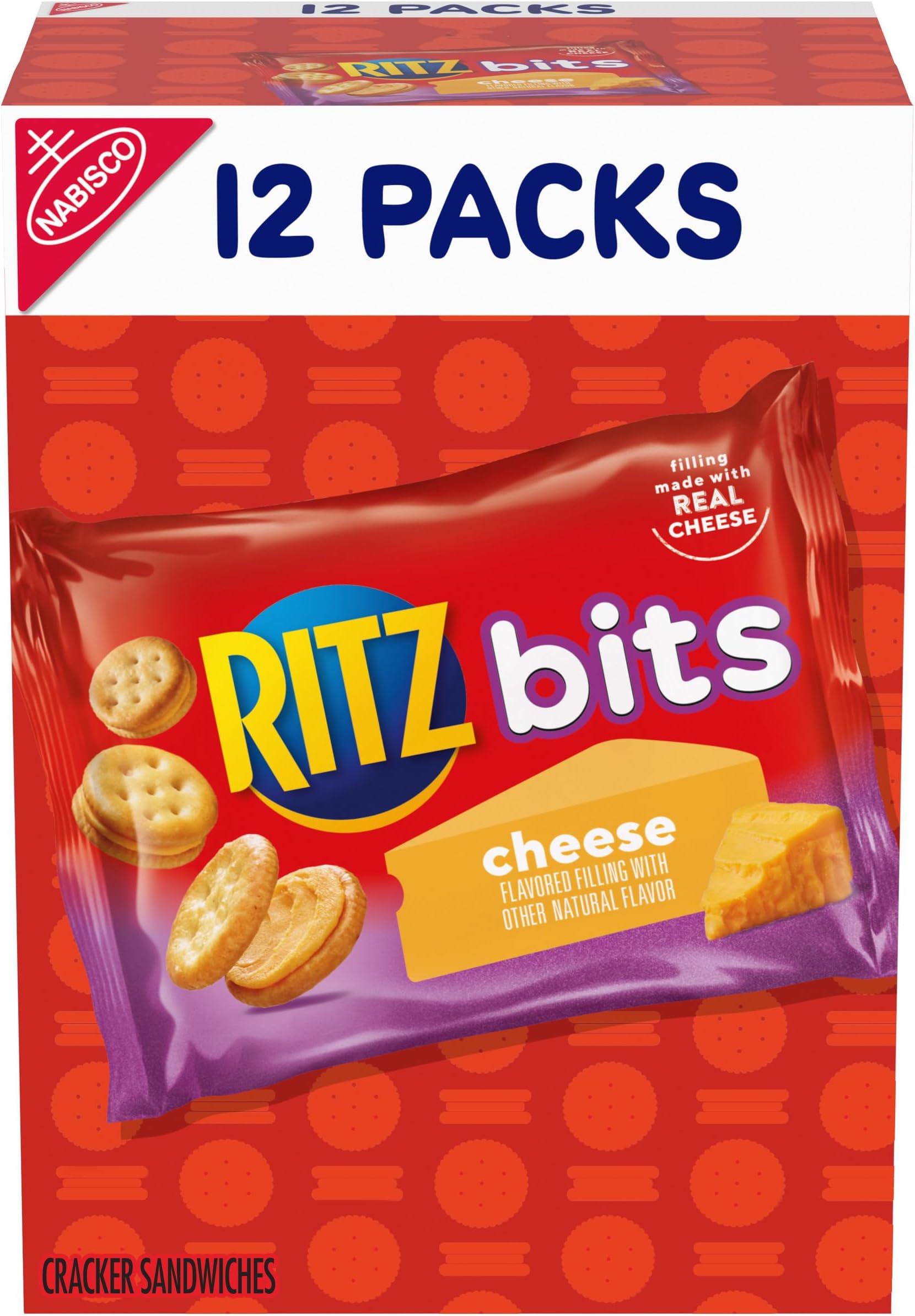 Bits Cheese Sandwich Crackers, Lunch Snacks, 12 Snack Packs