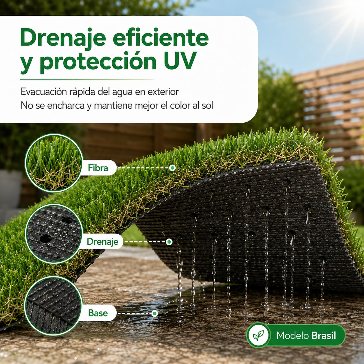Césped Artificial Premium 25mm, Rollo de 2x10 Metros, Modelo Brasil, 13.650 Puntadas, 5.900Dtex. Máximo Realismo, Alta Densidad, Ideal para Exteriores, Piscinas, Terrazas y Jardín