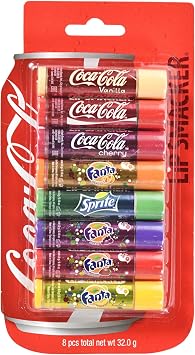Lip Smacker Coca Cola Party Pack, Set of 8 Assorted LipBalms with Authentic Flavors of Coca-Cola, Fanta, and Sprite
