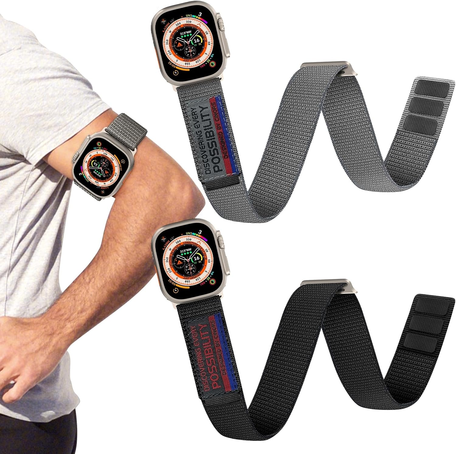 Ankle Band Compatible with Apple Watch 11 10 46mm Ultra 49mm iWatch Series 9 8 7 45mm 2XL to 5XL Extra Large Nylon Soft Breathable Strap for Series 6 5 4 3 2 1 44 42mm Men Women Long Arm Bands