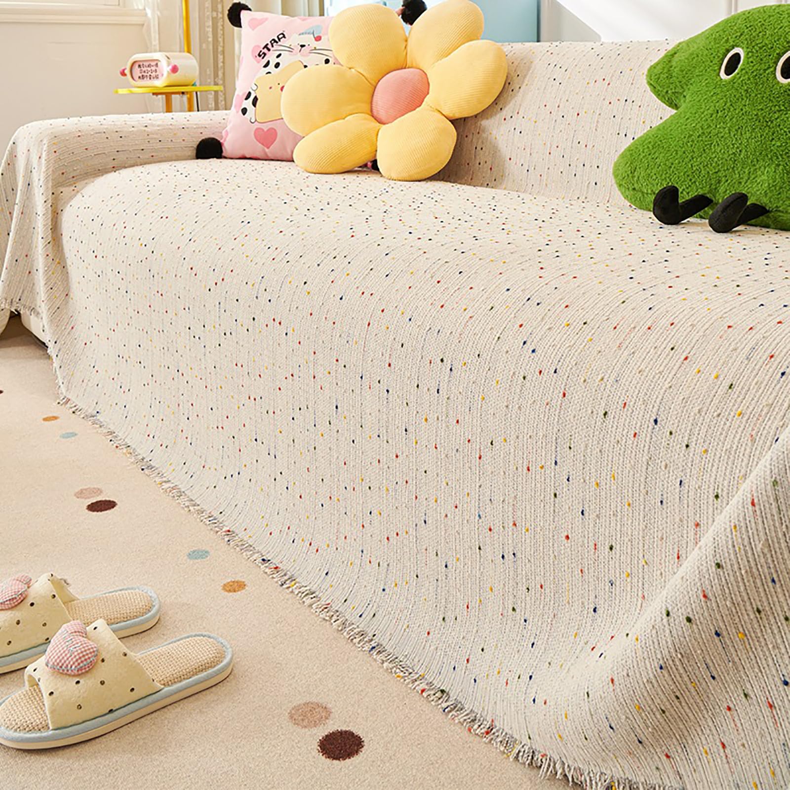 Housse de canapé en chenille haut de gamme gris clair multicolore 180×380