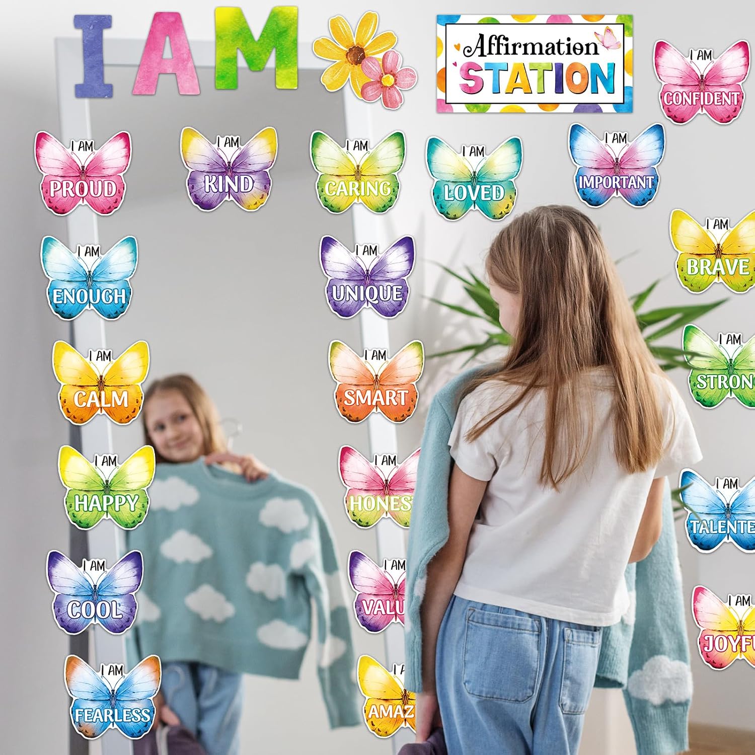 Frienda 25 Pcs Affirmation Station Bulletin Board Set, Butterfly image 4