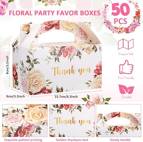 Miniatura 2 de Xinnun 50 cajas de agradecimiento con diseño floral, cajas de regalo de flores a dos aguas, cajas de regalo de boda para fiesta de té