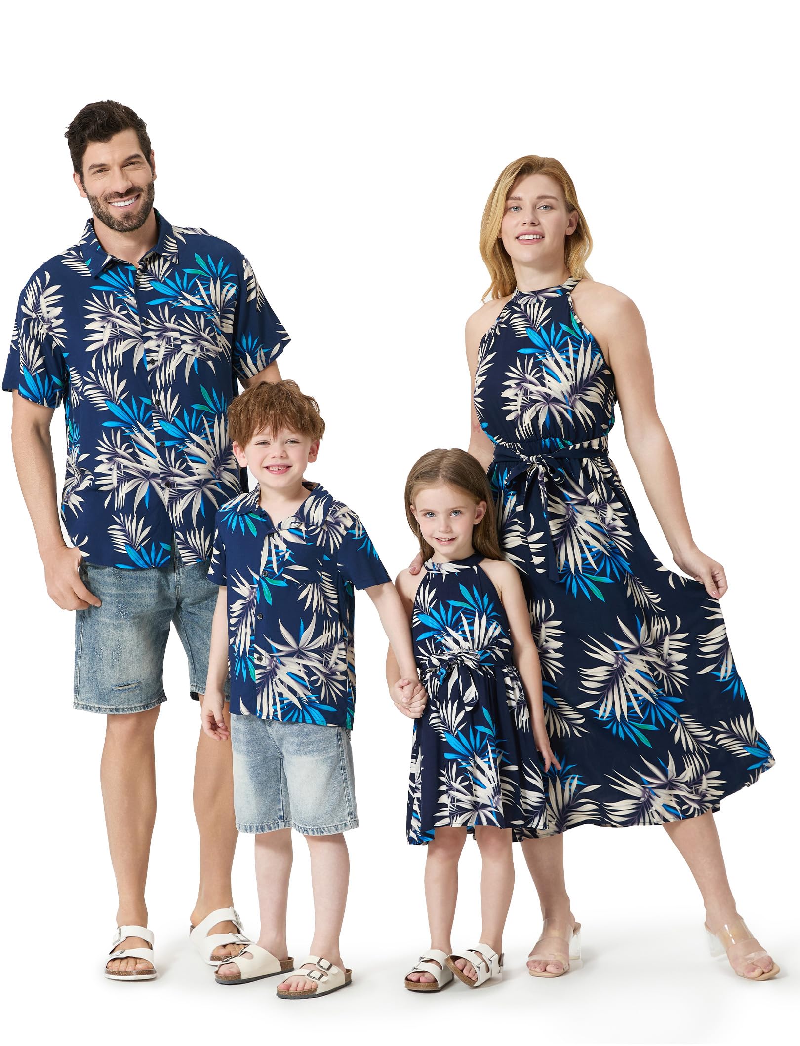 PATPAT Family Hawaiian Matching Outfits Mommy and Me Outfits Caribbean Vacation Summer Tropical Halter Sundresses and Shirts