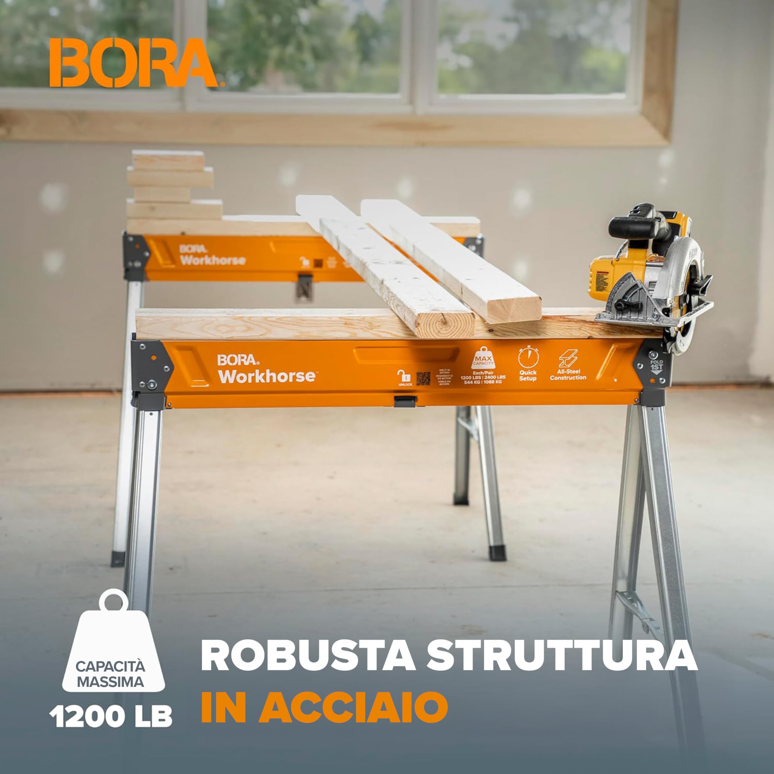 BORA Cavalletti da lavoro pieghevoli – Cavalletto da lavoro robusto, coppia di cavalletti pieghevoli per lavori professionali. PM‑3330T