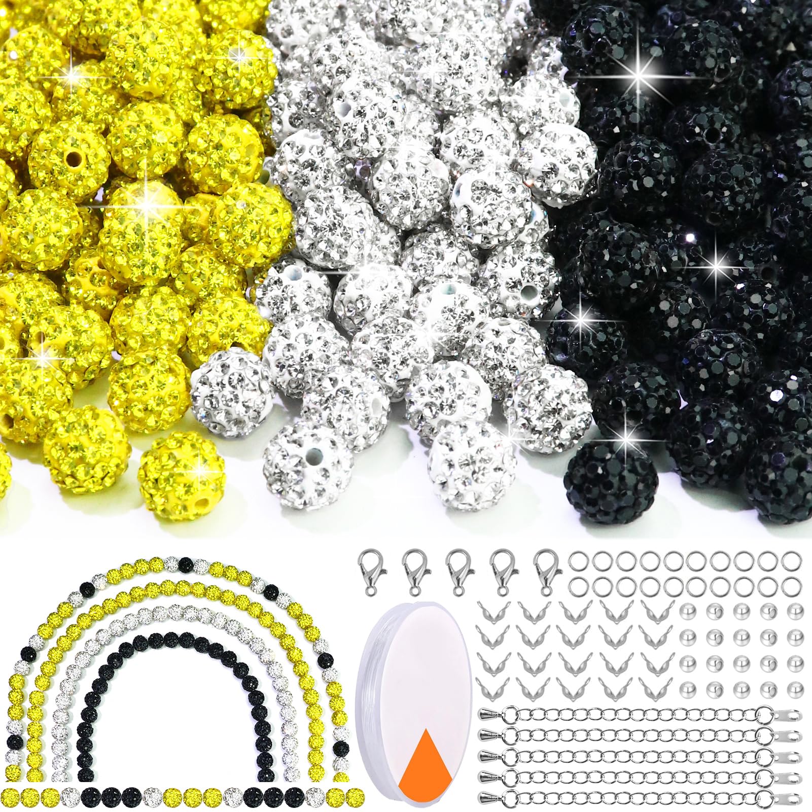 Dowarm Lot De 255 Perles Rondes En Strass De 10 Mm Pour Collier