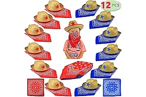 JOYIN Toy Pack of 12 Childs Straw Cowboy Hats with Cowboy Bandannas...