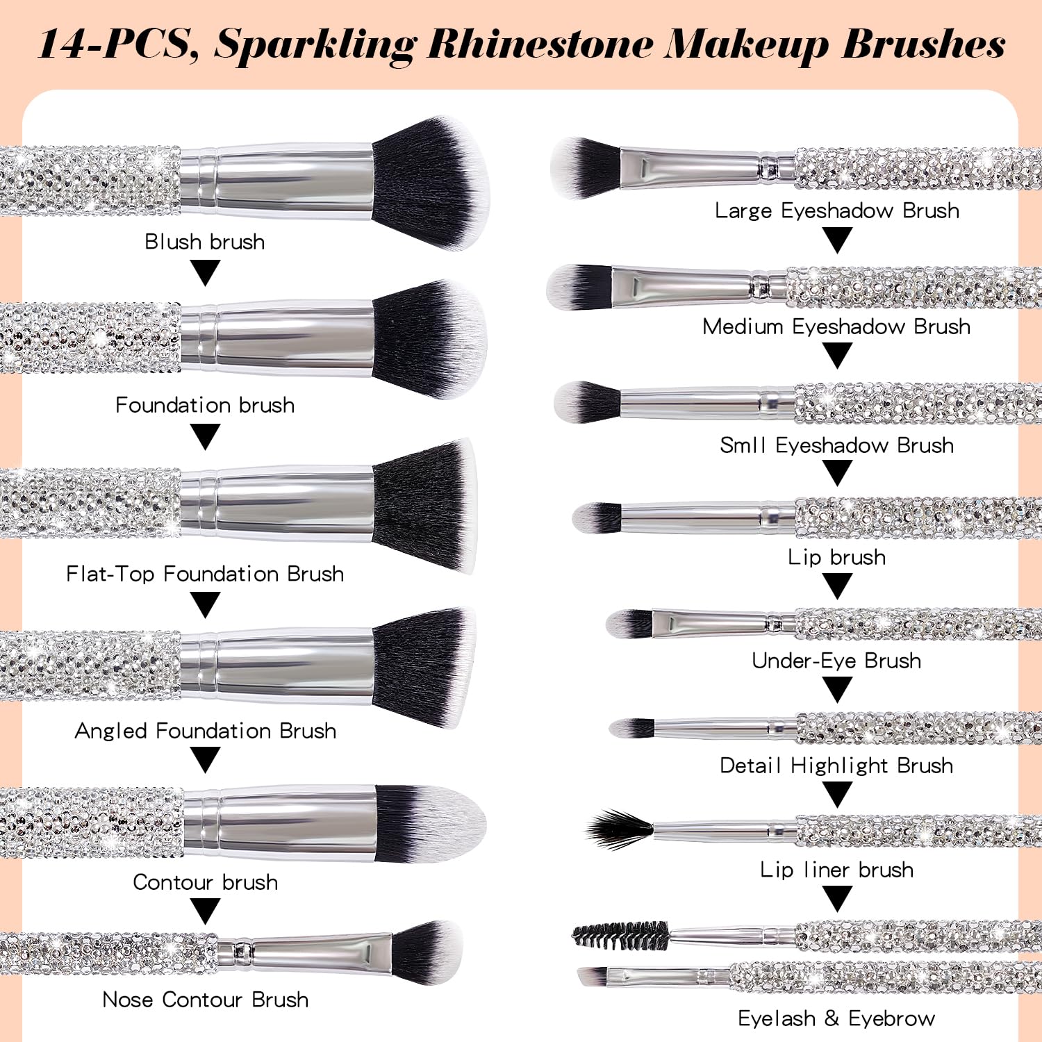 Lot de 14 pinceaux de maquillage professionnels ultra doux pour le visage, les cosmétiques, les anti-cernes, les ombres à paupières, avec support