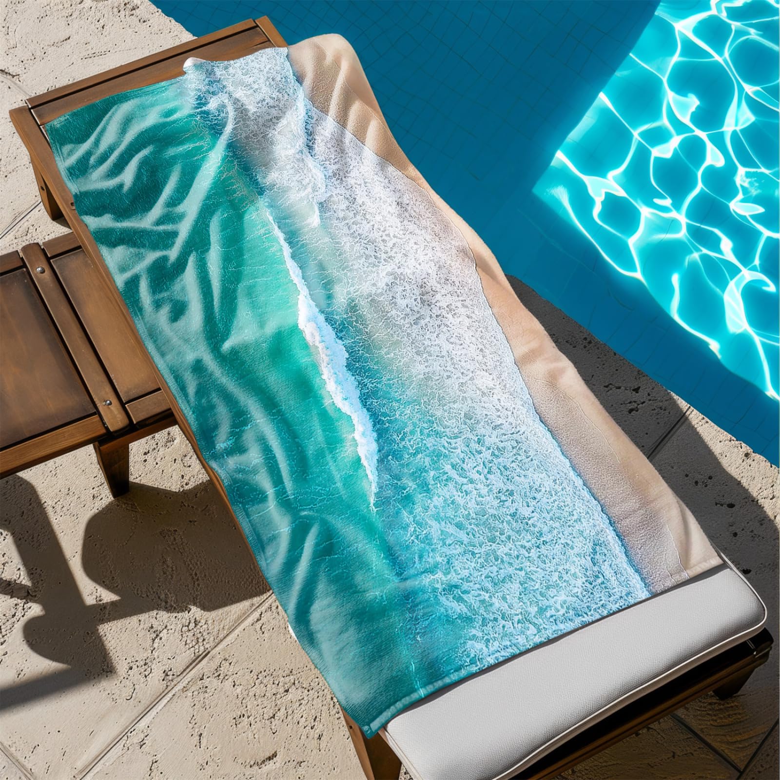 Genérico Toalla Playa 180X100 Ondas Verdes Grande Toallas de Piscina Grandes Anti Arena Secado Rápido Gimnasio Hombre Mujer Lavable A Máquina Regalo