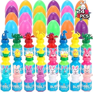 24 PCs Filled Easter Eggs with Bubble Wands, Easter Basket Stuffers and Party Favors for Kids, Kids Easter Egg Hunt Party Favor, Summer Fun, Outdoor Easter Birthday Bubbles Party Favors for Kids