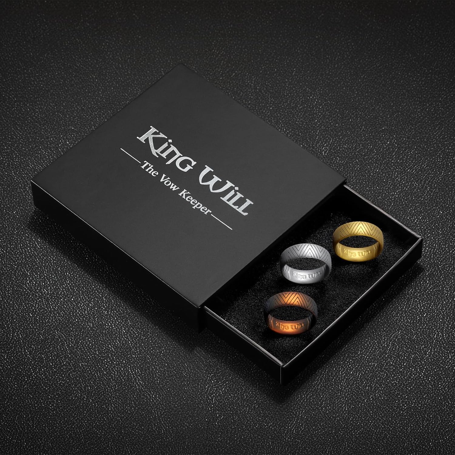 King Will Silicone Wedding Band for Men Women- 1.8mm Ultra Thin Ring 3 Packs in Dinasour Pattern, Hypoallergenic Rubber Ring - Image 6