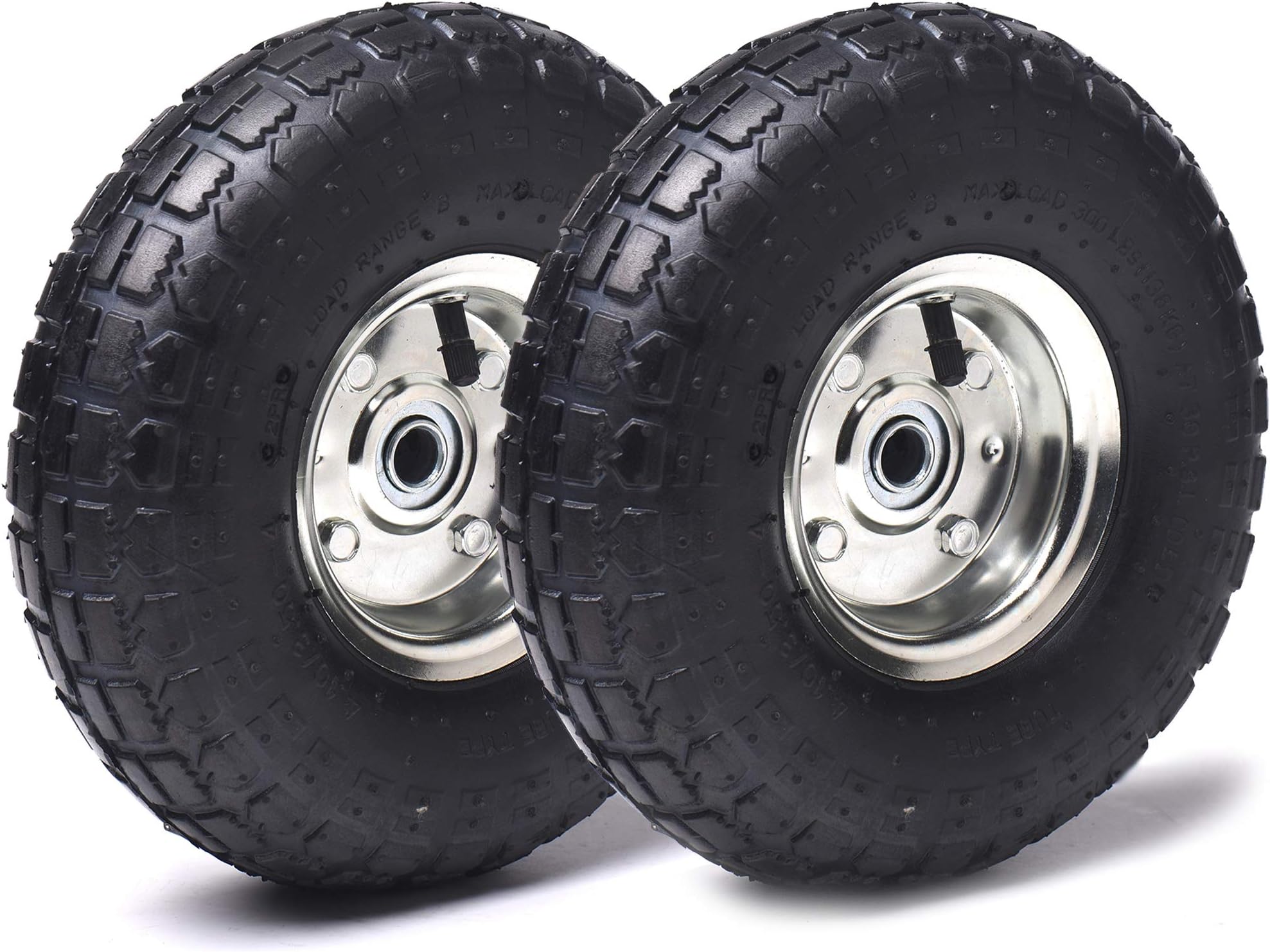 AR-PRO (2 Pack) 4.10/3.50-4 Tire and Wheel, Replacement Pneumatic Tires 10-Inch Wheel with 5/8" Bearings and 2.2" Offset Hub, Compatible with Hand Truck, Wheelbarrow, Wagon, Gorilla Carts