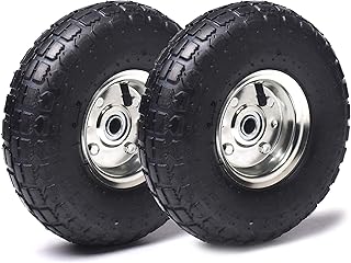 AR-PRO (2 Pack) 4.10/3.50-4 Tire and Wheel, Replacement Pneumatic Tires 10-Inch Wheel with 5/8" Bearings and 2.2" Offset Hub, Compatible with Hand Truck, Wheelbarrow, Wagon, Gorilla Carts