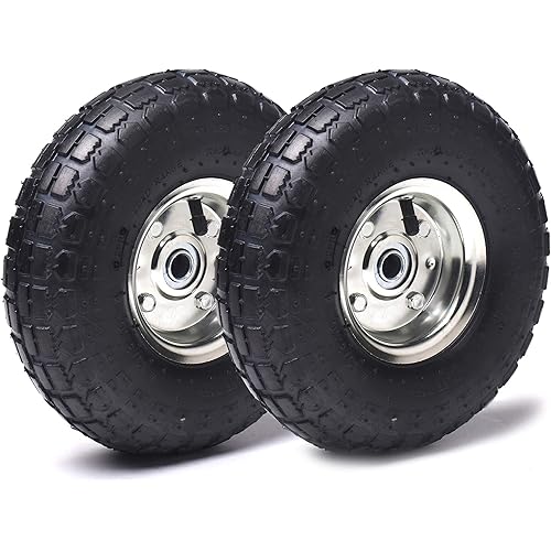 AR-PRO (2 Pack) 4.10/3.50-4 Tire and Wheel, Replacement Pneumatic Tires 10-Inch Wheel with 5/8" Bearings and 2.2" Offset Hub, Compatible with Hand Truck, Wheelbarrow, Wagon, Gorilla Carts