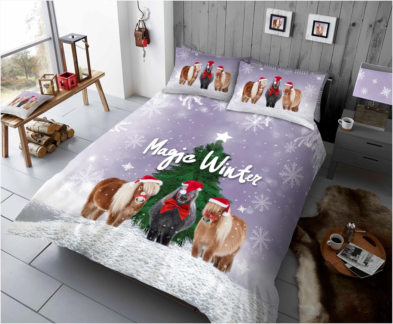 GC GAVENO CAVAILIA Xmas Stallion Horse Duvet Set Double Soft & Cosy
