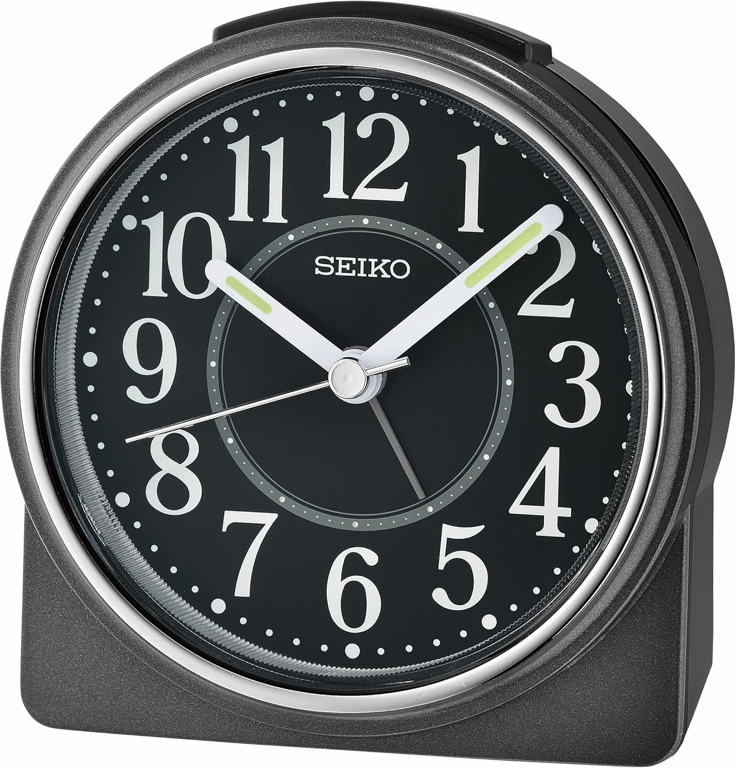 Seiko Marui 4-Inch Bedroom Alarm Clock, Metallic Black - Quiet Sweep, Luminous Hands, Snooze & Night Light