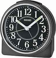 Seiko Marui 4-Inch Bedroom Alarm Clock, Metallic Black - Quiet Sweep, Luminous Hands, Snooze & Night Light