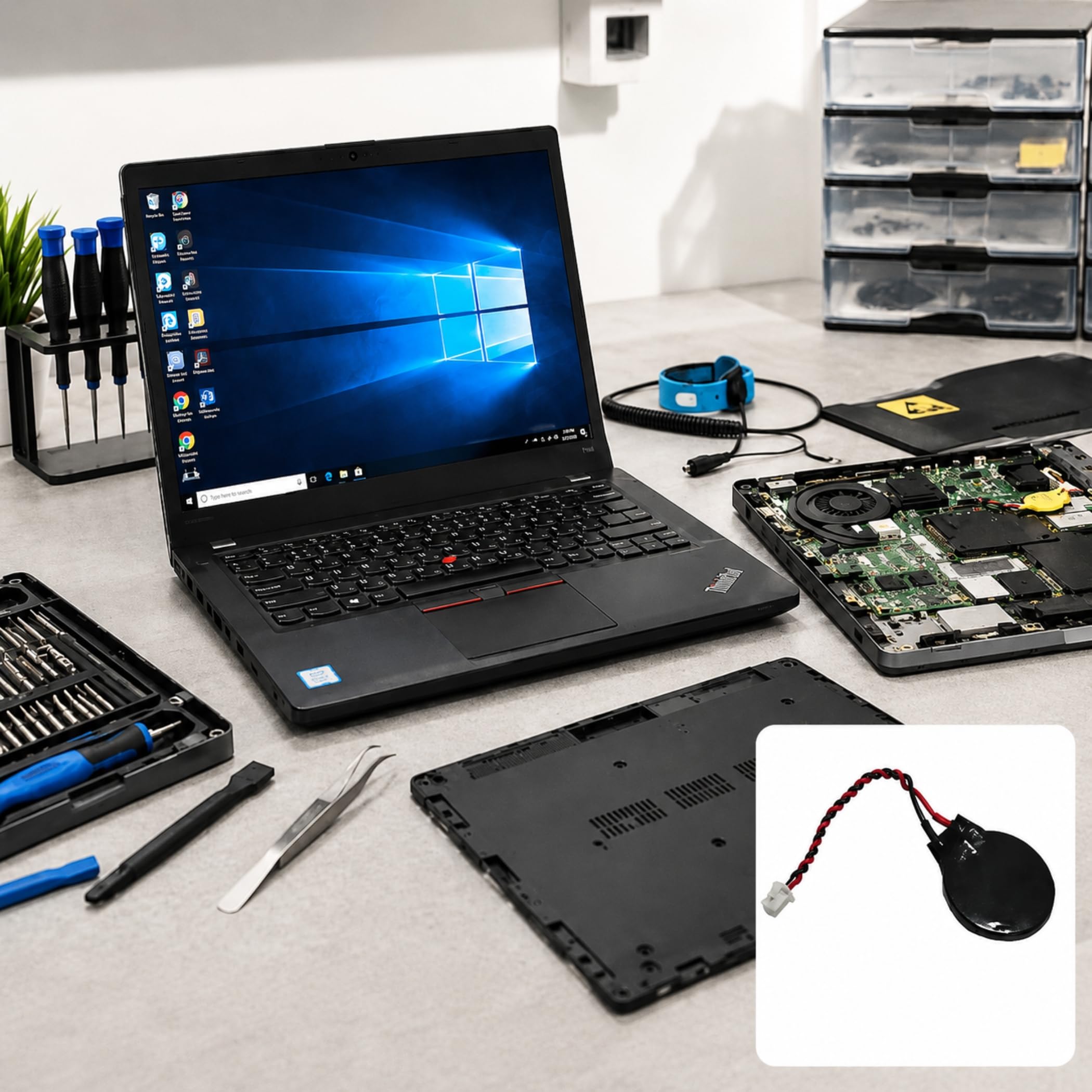 G07S Bolwins CMOS CR2032 BIOS bateria 3 V 2 piny z kablem PC | Zamiennik baterii CMOS i BIOS w komputerach PC i laptopach, CR2032 z 2-biegunową wtyczką i kablem przyłączeniowym, 3 V