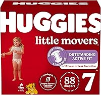 Huggies Little Movers Size 7 Diapers 41+ lbs, 88 Count (2 Packs of 44) - Leak-Proof for Active Babies