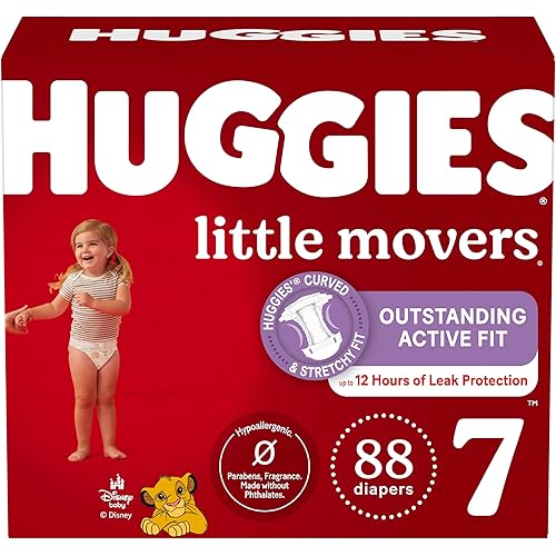 Huggies Size 7 Diapers, Little Movers Baby Diapers, Size 7 (41+ lbs), 88 Count (2 Packs of 44), Packaging May Vary