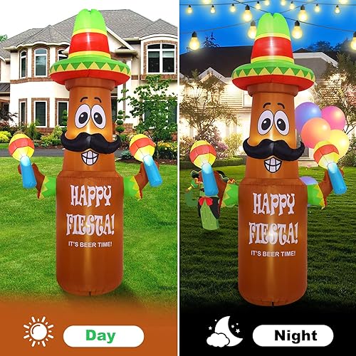 Miniatura 4 de Decoración inflable de carnaval del Cinco de Mayo de 10 pies, decoración inflable con forma de botella de cerveza de carnaval mexicano, luces LED