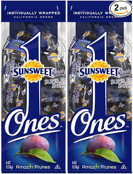 Sunsweet Gold Label Ones Super Select California Individually Wrapped Prunes 6.0 Ounces (Pack of 2)(Packaging May Vary)