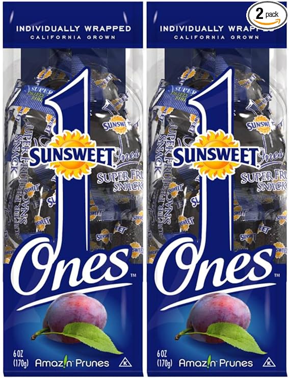 Sunsweet Gold Label Ones Super Select California Individually Wrapped Prunes 6.0 Ounces (Pack of 2)(Packaging May Vary)
