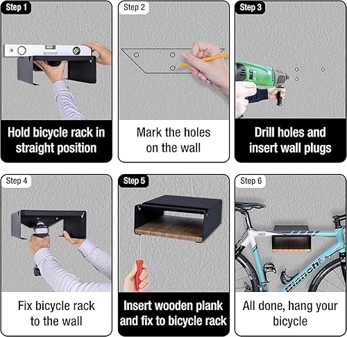 Miniatura 7 de MOSHAY Soporte de pared para bicicleta S-Rack Soporte de bicicleta de madera de aluminio - Soporte de bicicleta para bicicleta de carretera Gravel