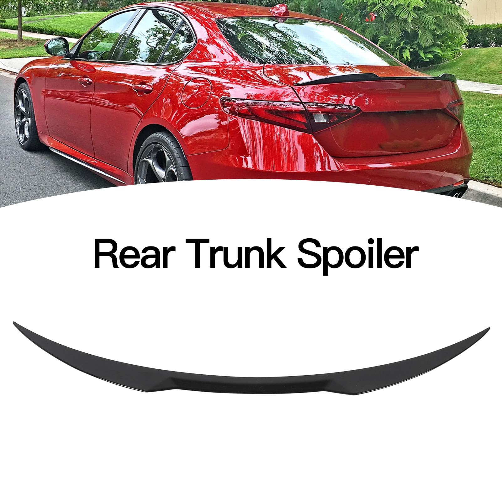 Trunk Spoiler, labbro di co, rivestimento di stampaggio posteriore compatibile con Giulia 2015 a UP, pannello di estensione del trunk in stile QV (Nero lucido)