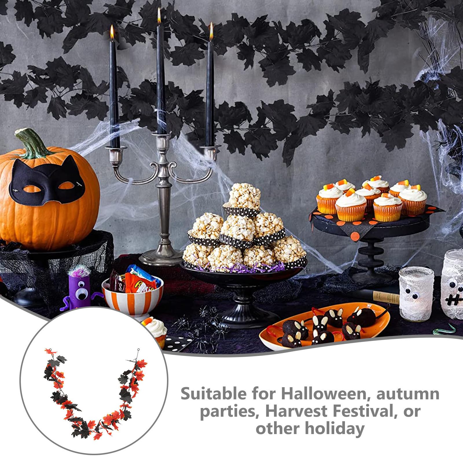 Uonlytech 5 Set Decorazione di Foglie D'acero Finte per Halloween, Appendibile, in Plastica Arancia e Nero, senza Manutenzione, per Addobbi Interni Durante le Feste