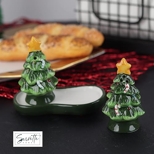 Miniatura 2 de Juego de salero y pimentero navideño - Muñeco de nieve y Papá Noel (árboles de Navidad con soporte)