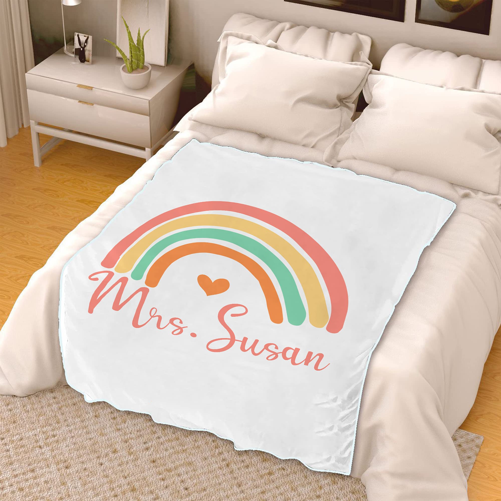 Manta personalizada de arco iris, manta con nombre personalizado, manta de arco iris, regalo para profesora, manta personalizada de regalo para ella, manta de arco iris, manta de regalo personalizada