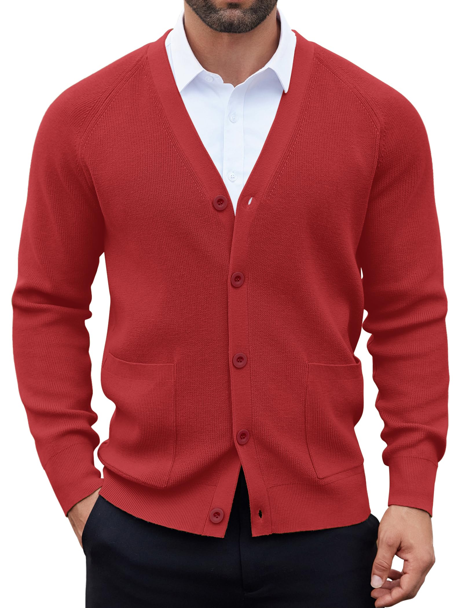 COOFANDY Cardigan da uomo a maniche lunghe casual scollo a V Button Down maglione lavorato a maglia con tasche
